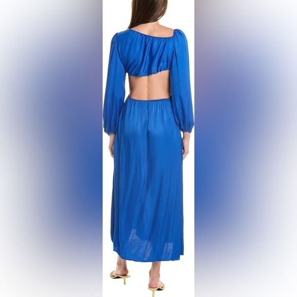 Farm Rio Blue Satin Cutout Midi Dress - Picture 3 of 7